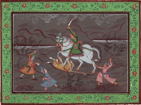 “The Divine Hunt” – Exquisite Mughal Miniature Depicting a Celestial Chase!